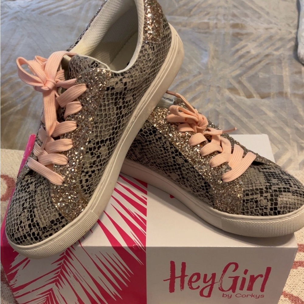 Corkys Snakeskin Glitter Sneakers - Pink and Gold